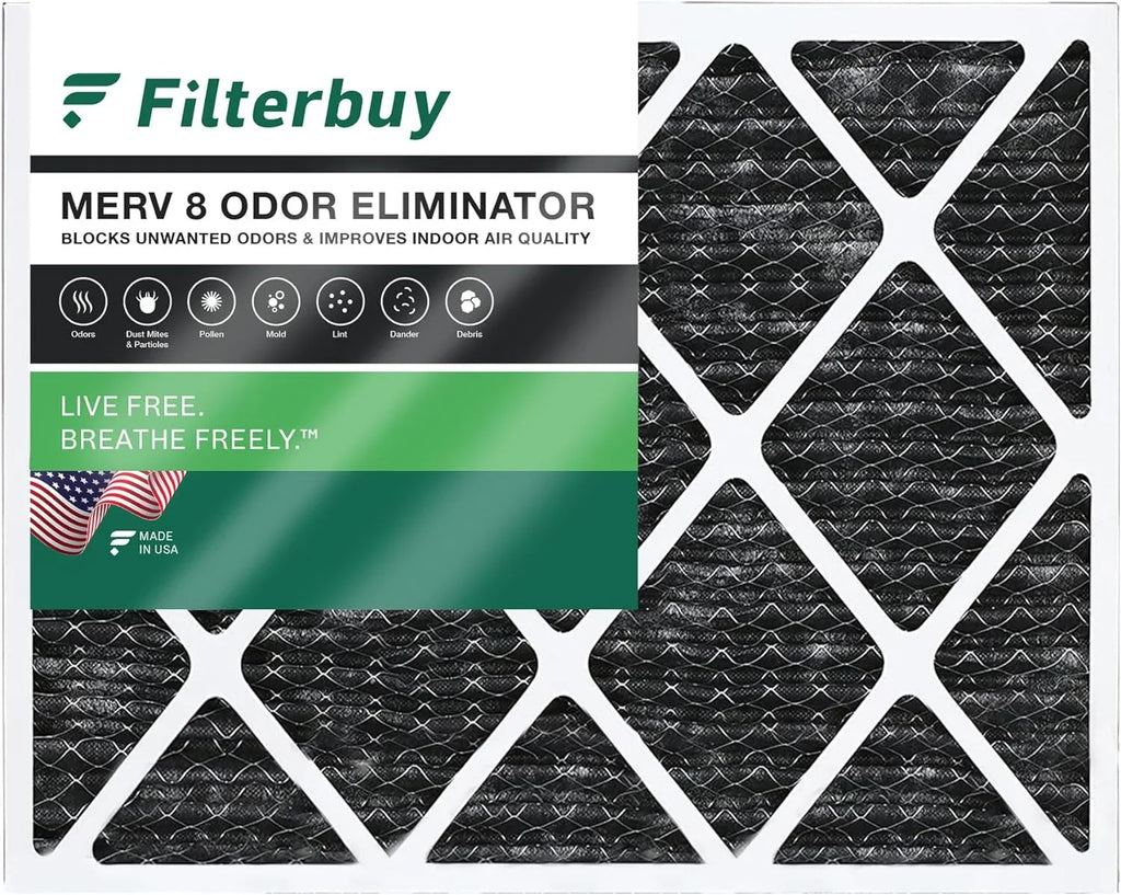 Filterbuy 14x20x1 MERV 8 Odor Eliminator Pleated HVAC AC Furnace Air Filters with Activated Carbon (1-Pack)