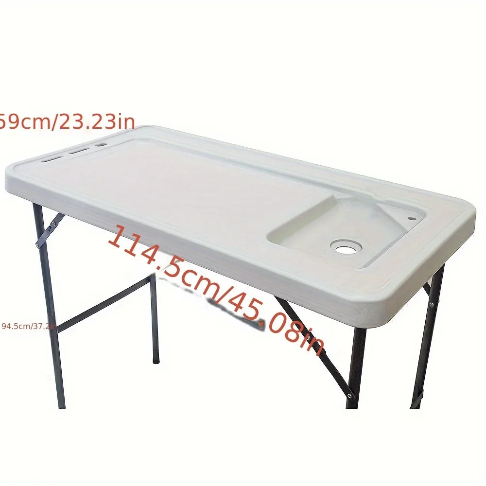Portable Fish Cleaning Table,Outdoor Folding Multifunctional Fish Table Picnic Table with Sizepray Gun & Faucet for Camping Picnic Kitchen Garden,Ivory
