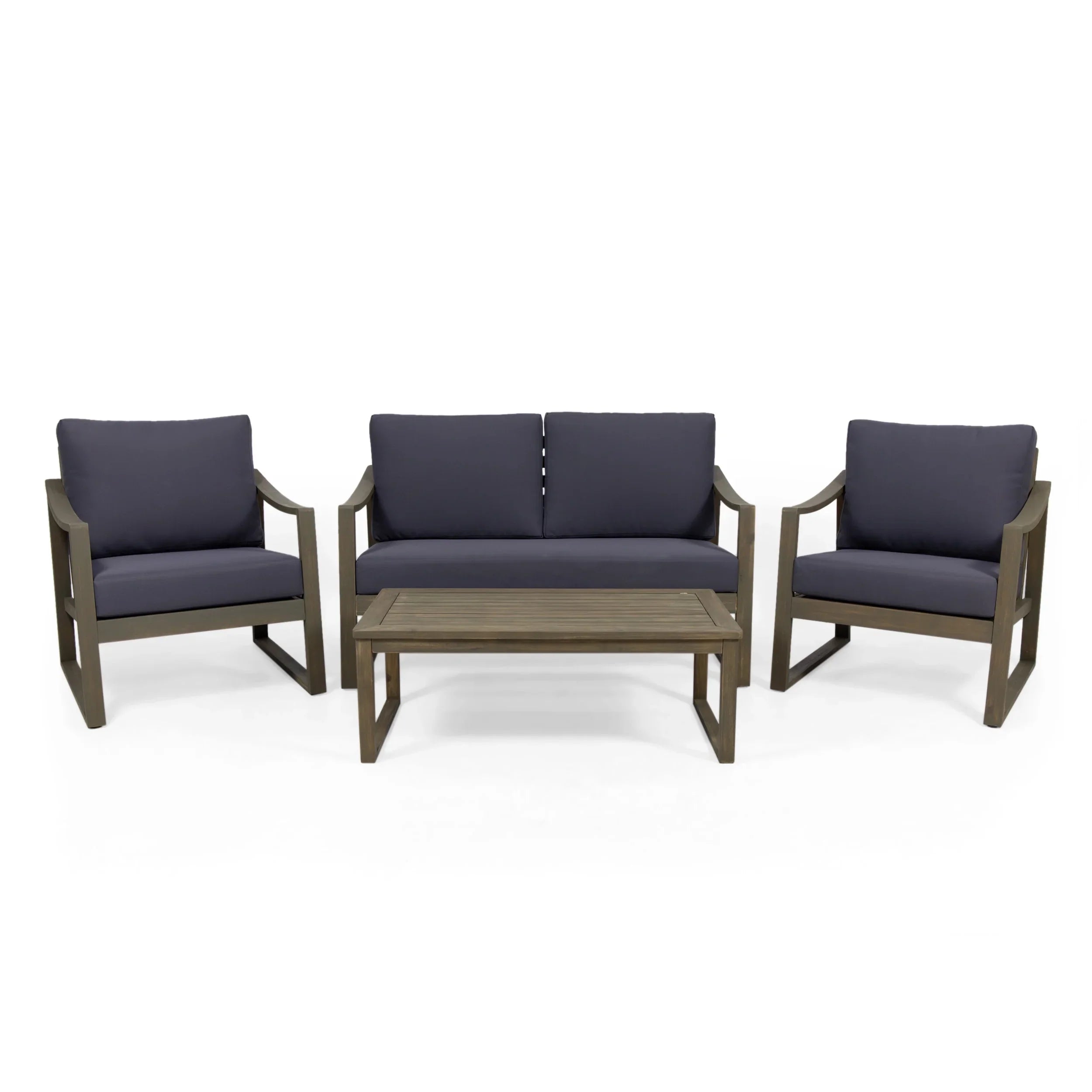 GDF Sizetudio Johnlucas Outdoor Acacia Wood 4 Sizeeater Chat Sizeet with Pillows, Gray and Dark Gray