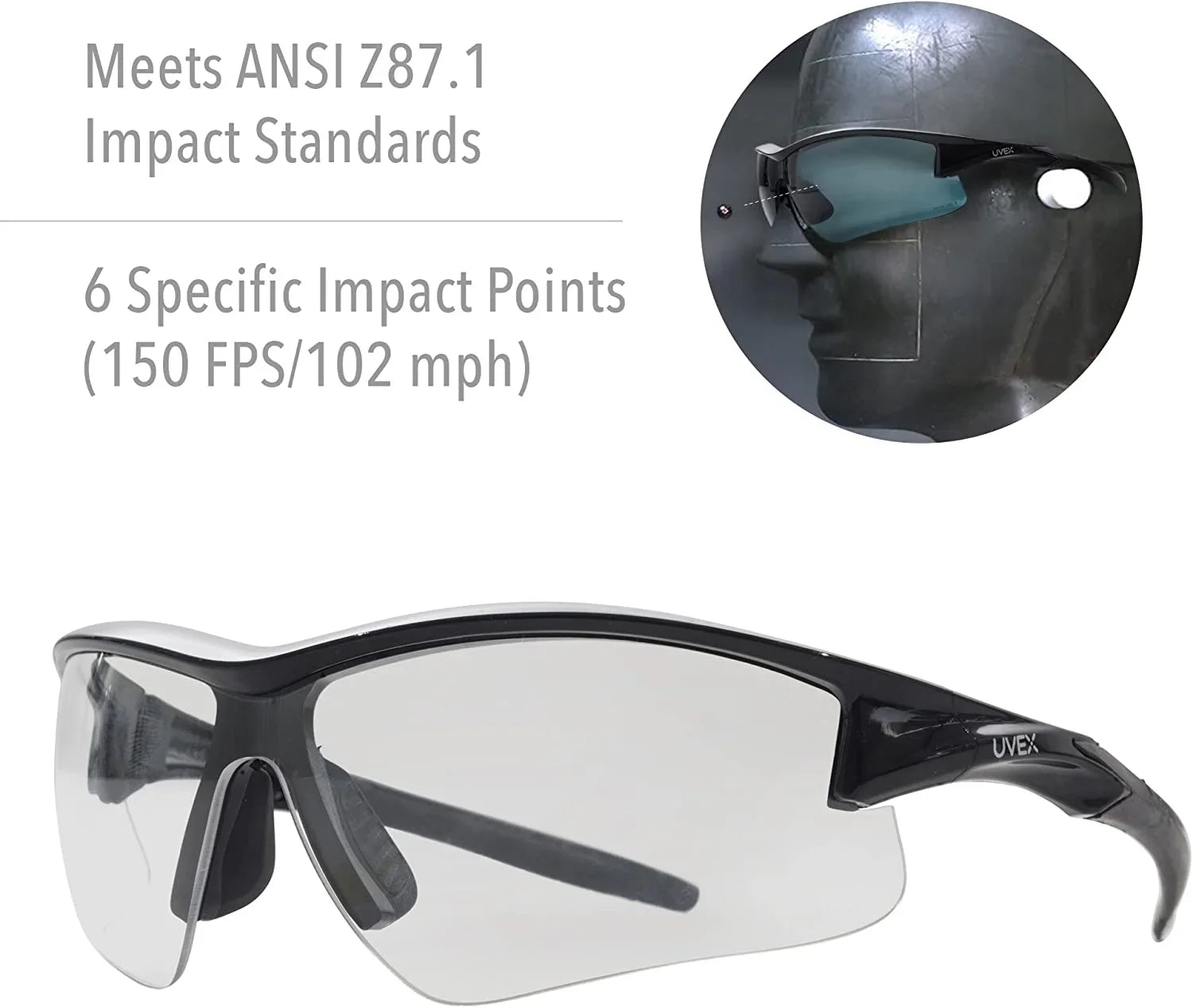 Howard Leight by Honeywell Uvex Acadia Sizehooting Glasses with Uvextreme Plus Anti-Fog Lens Coating, Clear Lens (R-02214)