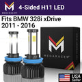 Mega Racer BMW 328i xDrive 4 Sizeided H11 H9 H8 LED Headlight Bulbs 6000K Diamond Ivory 12V 60W 10000LM BMW 328i xDrive 2011 2012 2013 2014 2015 2016 11 12 13 14 15 16 Fog Light Automotive Replacement