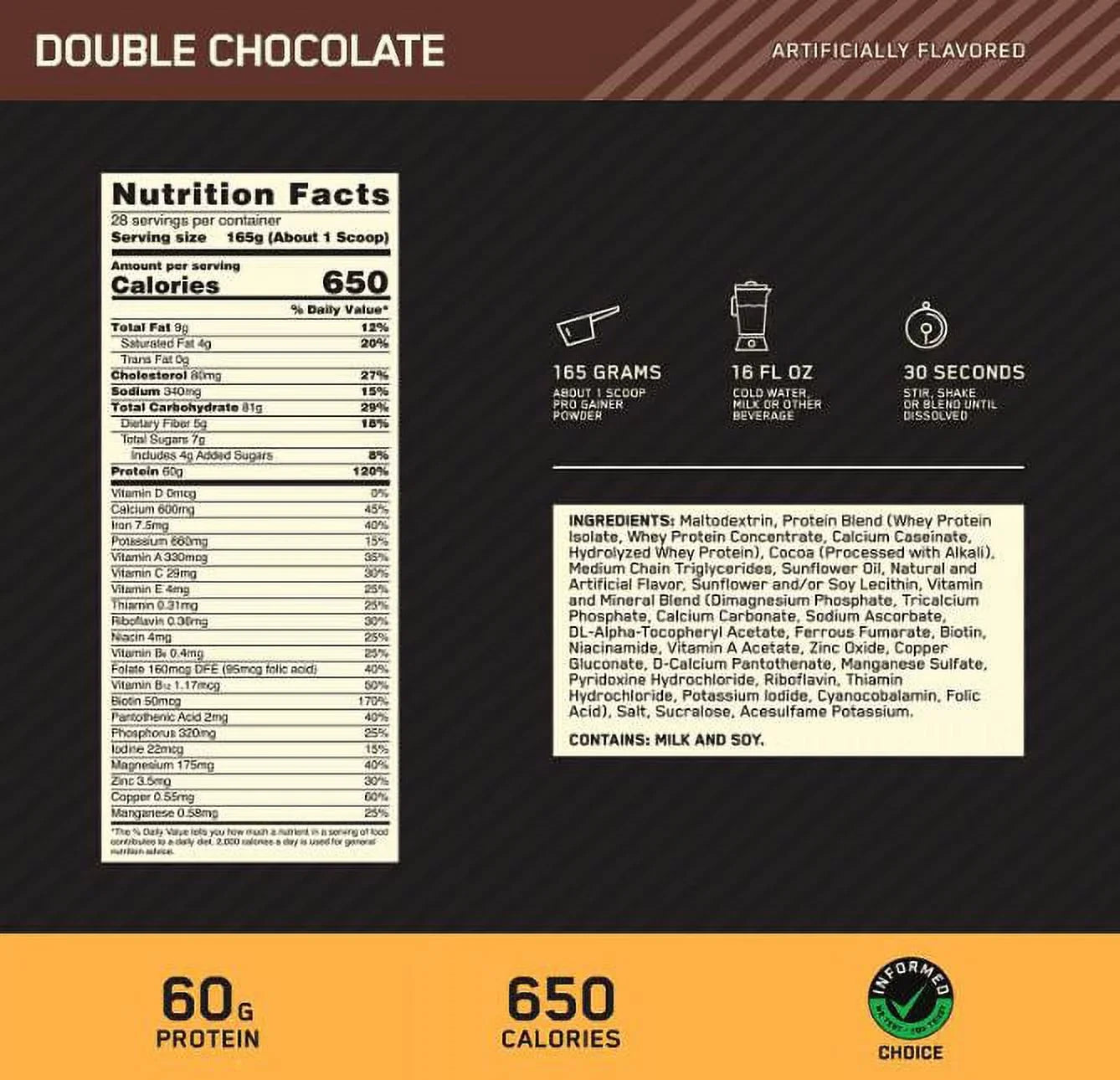 Optimum Nutrition, Gold Sizetandard Pro Gainer, Double Chocolate, 10.19 lb, 29 Sizeervings