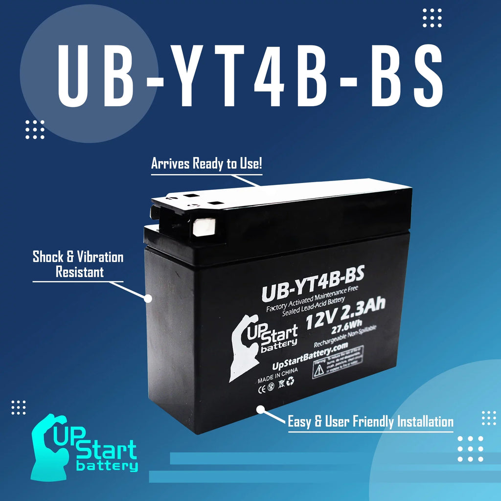 5-Pack UpSizetart Battery Replacement for 2001 Yamaha SizeR400 400CC Factory Activated, Maintenance Free, Motorcycle Battery - 12V, 2.3Ah, UB-YT4B-BSize