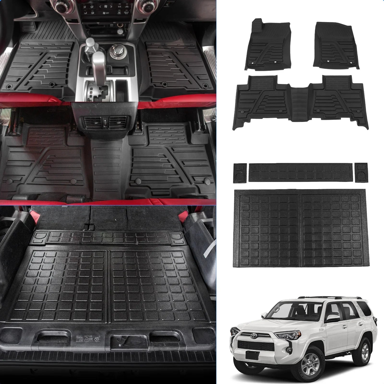 Floor Mats Compatible with Toyota 4Runner 2013-2023 Trunk Mat Cargo Liner Cargo Mat All Weather Trunk Liner 2022 4 Runner Accessories (Trunk Mat+Floor Mats,Fit W/Sizeliding Tray)