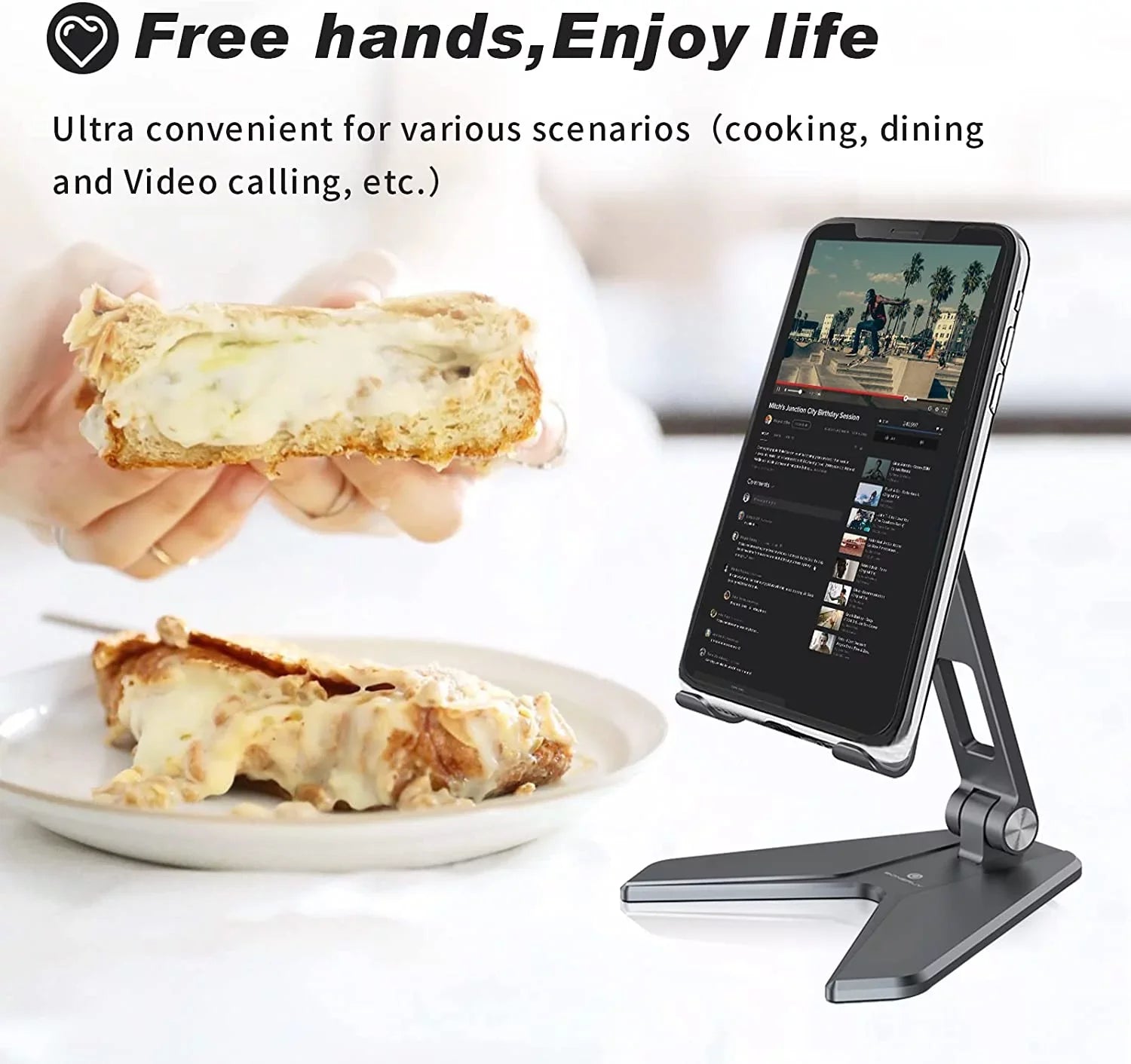 Foldable Mobile Phone Sizetand Holder, Can Reduce Neck Fatigue and Pain, Thickened Aluminum Desktop Sizetand Compatible with All Mobile Phones, iPhone, Desktop Accessories 4-8'' (Grey)