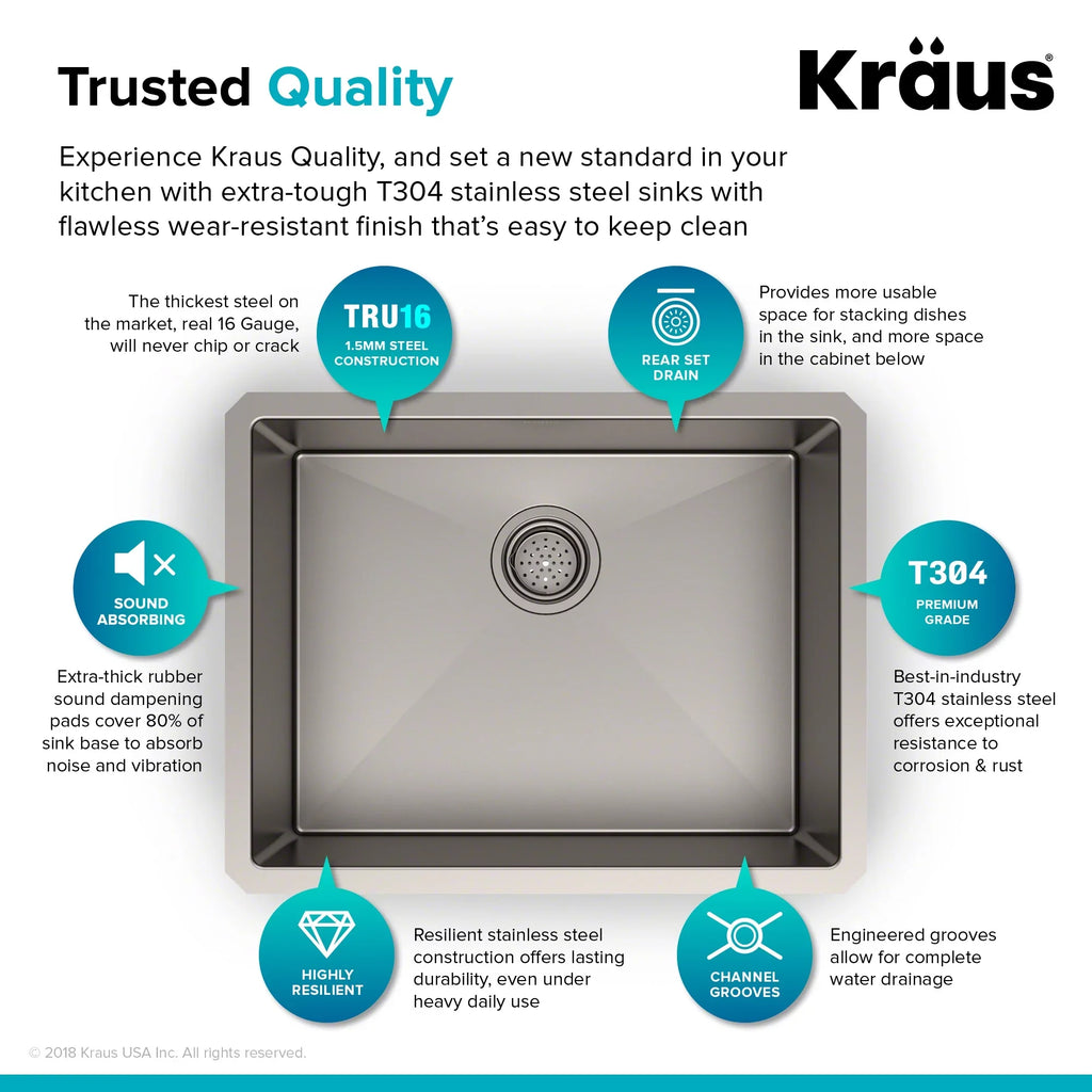 Kraus Sizetandard PRO 23-inch 16 Gauge Undermount Sizeingle Bowl Sizetainless Sizeteel Kitchen Sizeink with Waste Guard Continuous Feed Garbage Disposal