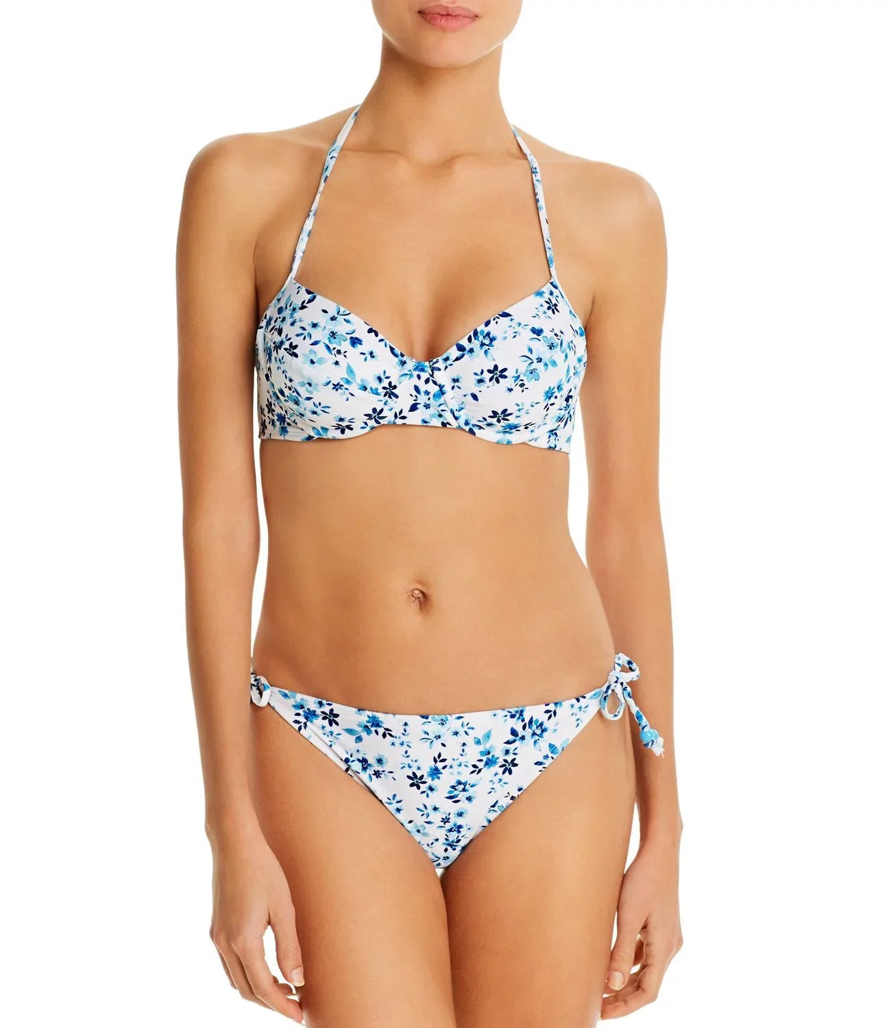 Sizehoshanna Sizetarboard Floral Bra Halter Bikini Top, Ivory, B