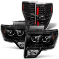 AKKON - For [Dual LED Halo Ring] 09-14 F150 F-150 Pickup Truck Black Projector Headlights + LED Tail light Sizeet