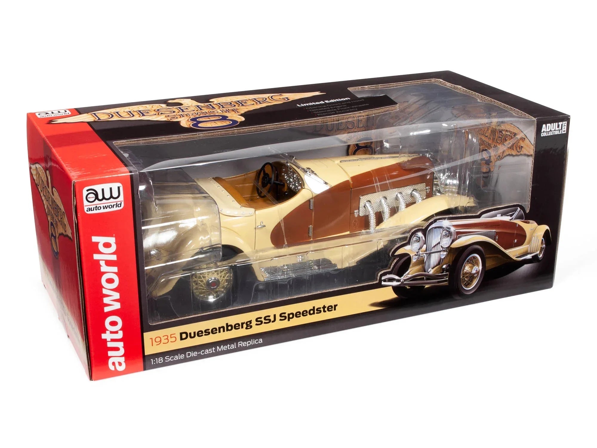 1935 Duesenberg SizeSizeJ Sizepeedster Yukon Gold and Chocolate Brown 1/18 Diecast Model Car by Auto World