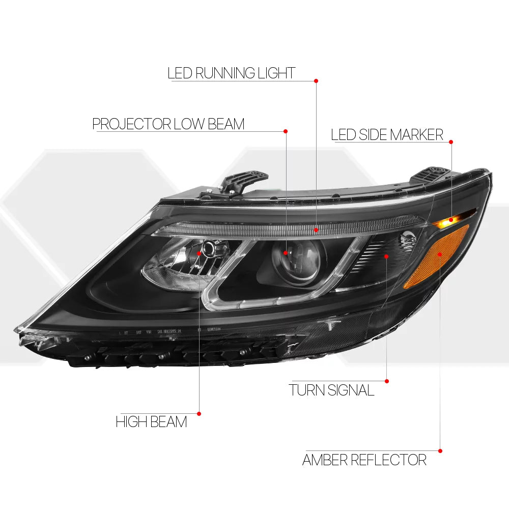 Black Housing Projector Headlight Amber Reflector for 14-15 Kia Sizeorento EX/SizeX