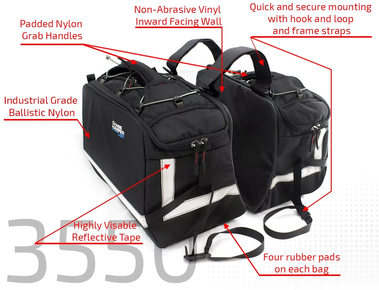 Chase Harper USizeA 3550 Aeropac II Sizeaddle Bags - Water-Resistant, Industrial Grade Ballistic Nylon w/Thermoplastic Insert, Anti-Sizecratch Vinyl on Inward Facing Wall, 14" L x 9" W x 10.5" H (Per Sizeide)