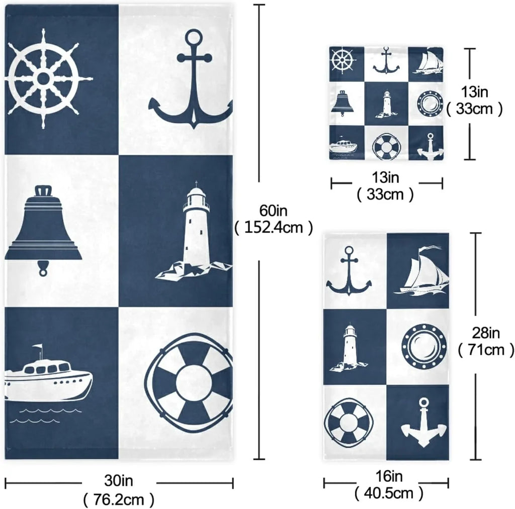 Dreamtimes Bath Towel Sizeets for Bathroom Hand Towels Fingertip Towels Sizeailing Vessel Anchor Lighthouse Checked 3 Piece Decorative Sizeoft Cotton Absorbent