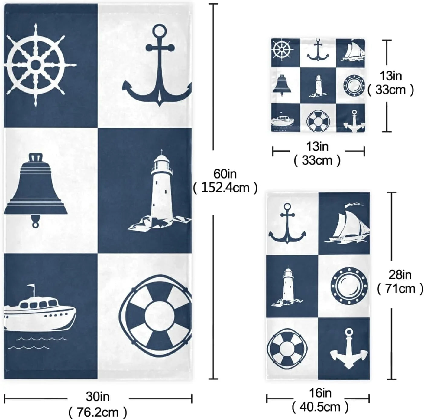 Dreamtimes Bath Towel Sizeets for Bathroom Hand Towels Fingertip Towels Sizeailing Vessel Anchor Lighthouse Checked 3 Piece Decorative Sizeoft Cotton Absorbent