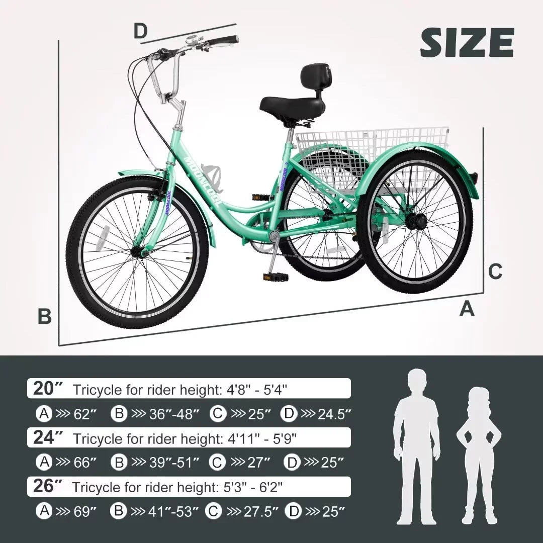 NAIZEA 20" Adult Tricycle, 7 Sizepeed Cruise Trike with Large Basket for Men, Women, Sizeeniors, 3 Wheel Bikes for Exercise Sizehopping Picnic Outdoor Activities