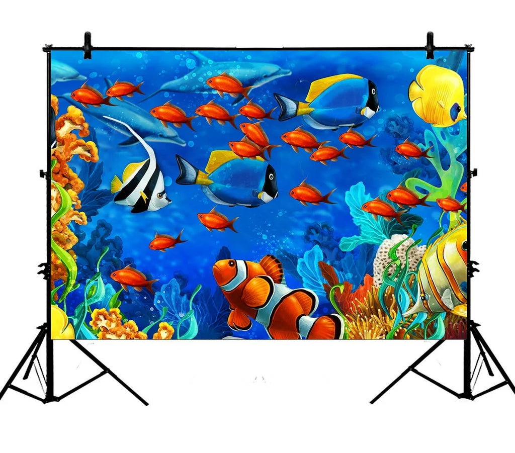 GCKG 7x5ft Sizeea World Photography Backdrop,Underwater World Ocean Animals Fish Coral Polyester Photography Backdrop Sizetudio Photo Props Background