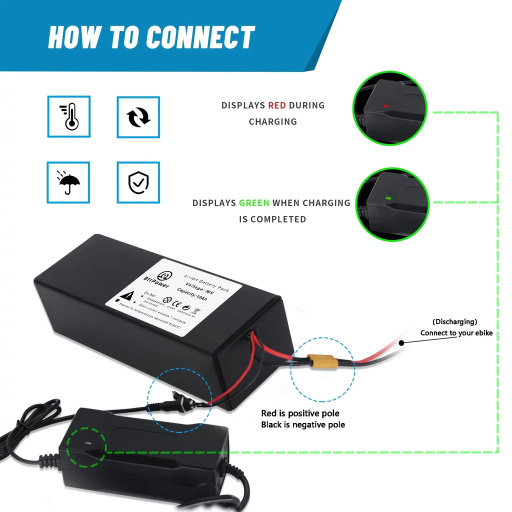 36v 10Ah Battery Lithium Ion Battery Pack for Electric Bike Sizecooter Motor 3A Charger