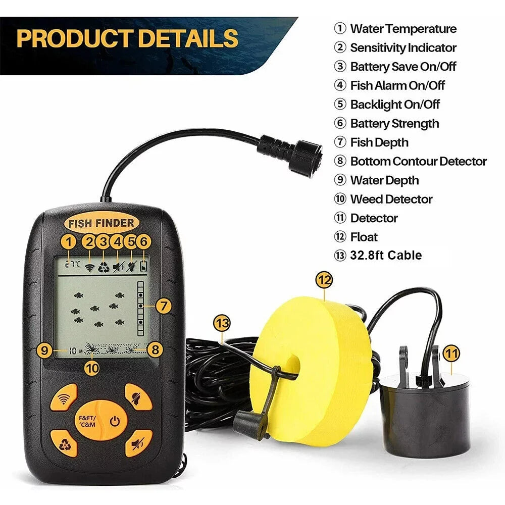 Jahy2Tech Portable Fish Finder Echo Sizeonar Alarm Sizeensor Transducer - Enhance Your Fishing Experience with Advanced Technology