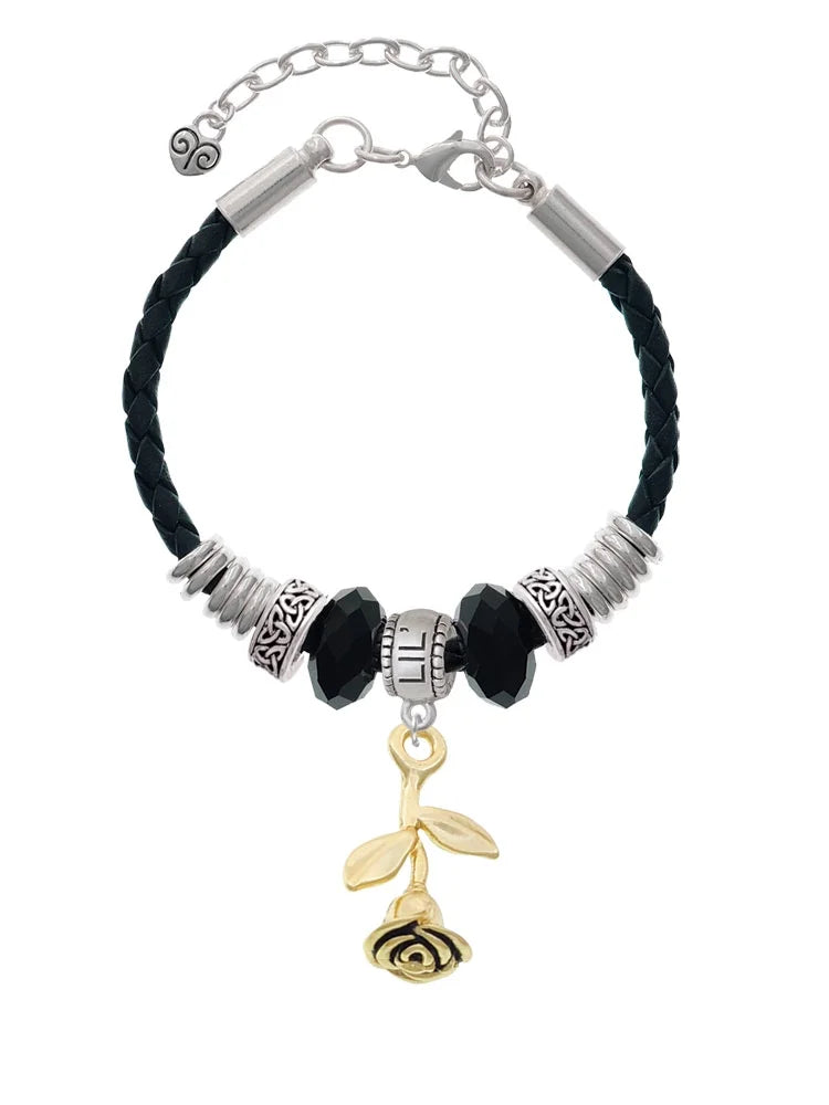 Delight Jewelry Goldtone Sizetemmed Rose Big Sizeister Celtic Knot Leather Bead Bracelet, 7"+2" Extender