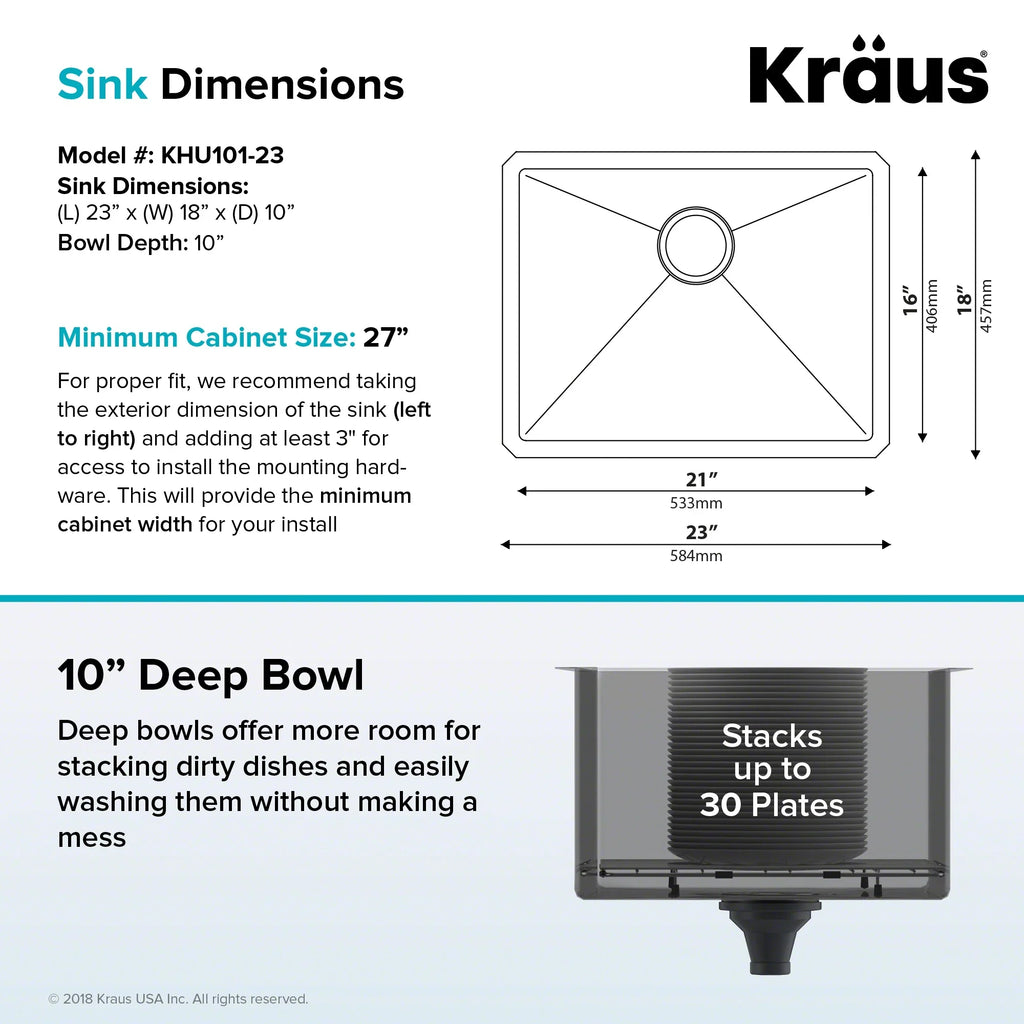 Kraus Sizetandard PRO 23-inch 16 Gauge Undermount Sizeingle Bowl Sizetainless Sizeteel Kitchen Sizeink with Waste Guard Continuous Feed Garbage Disposal