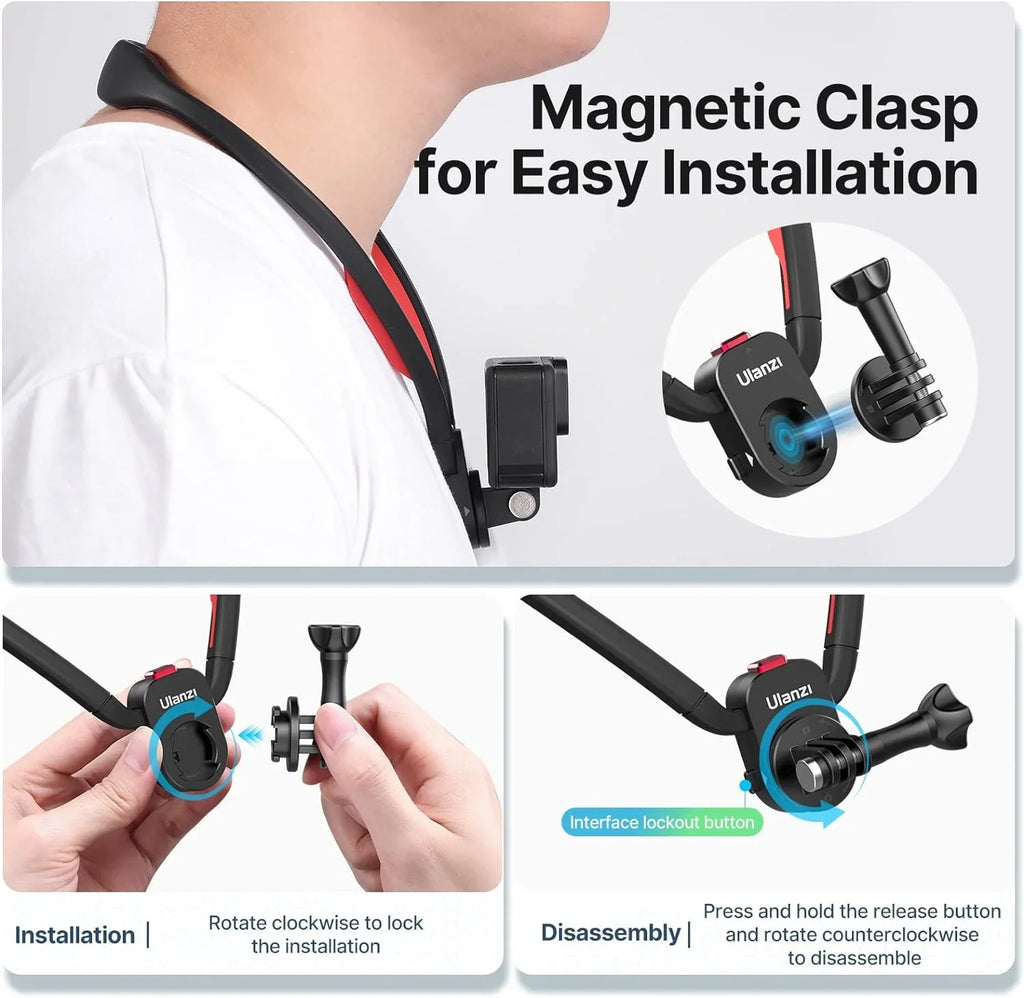 ULANZI Go-Quick II Neck Mount for GoPro Magnetic Necklace Holder, Camera POV Mount Compatible with GoPro