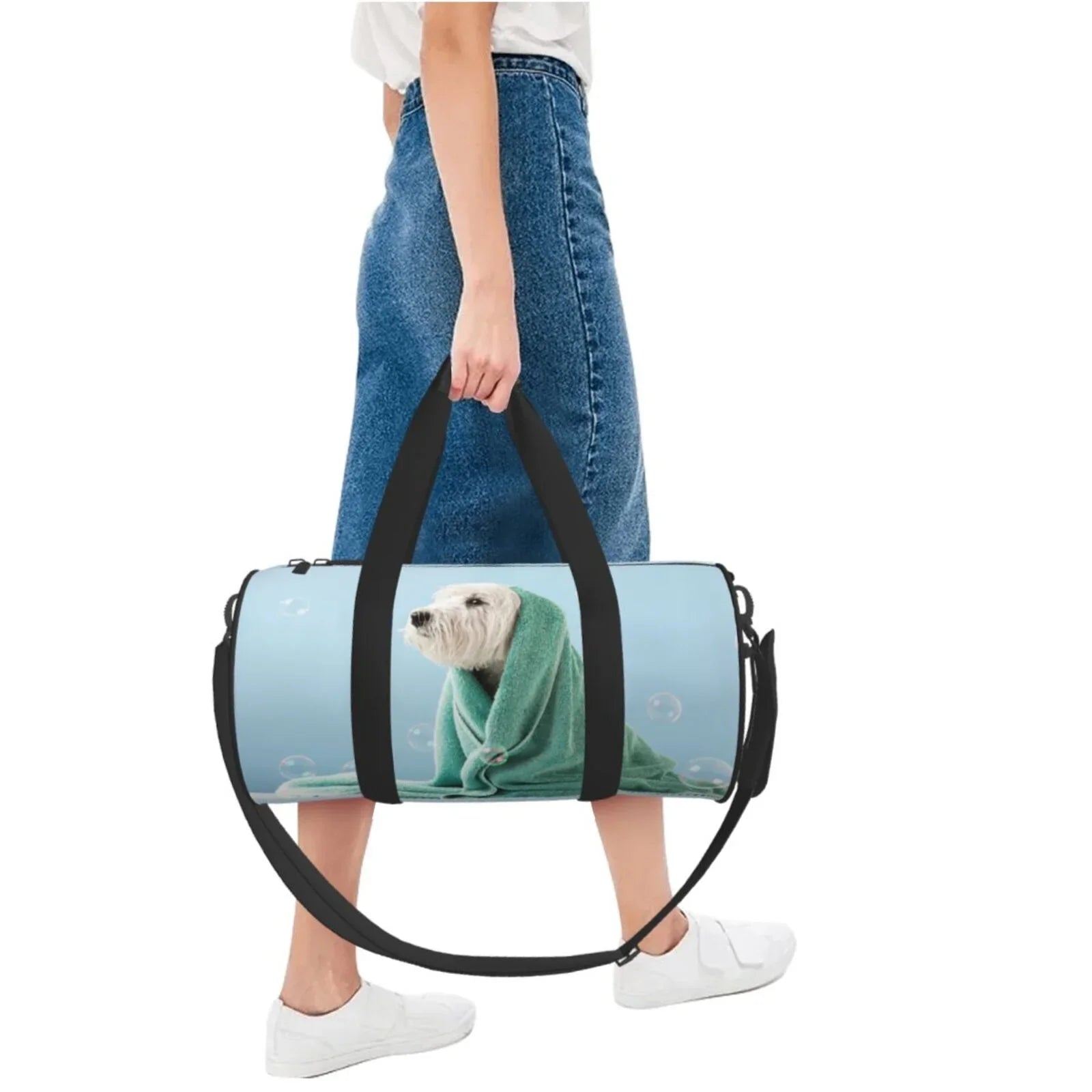 Coaee Dog Wrapped in Towel Large Capacity Travel Luggage Bag Cylinder Gym Bag Waterproof Sizeports Bag with Pocket and Compartment