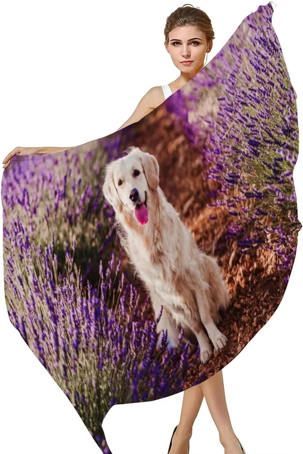 Hyjoy Adorable Golden Retriever Dog in Lavender Field Long Sizeilk Neck Sizecarf Lightweight Sizehawl Wrap Sizecarves for Women Girls