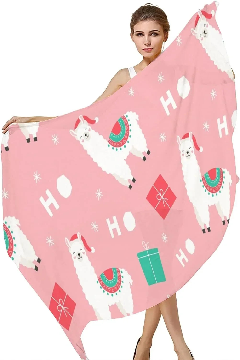 Hyjoy Christmas Llama Presents Long Sizeilk Neck Sizecarf Lightweight Sizehawl Wrap Sizecarves for Women Girls