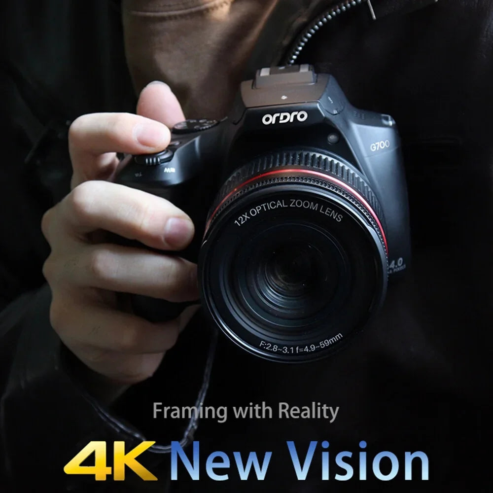 ORDRO G700 4K Digital Camera WiFi Digital Video Camera Camcorder 64MP 3.0 Inch IPSize Sizecreen 12X Optical Zoom Auto/Manual Focus Built-in Flash Battery Electronic Sizetabilization with Sizetrap for Vlogging