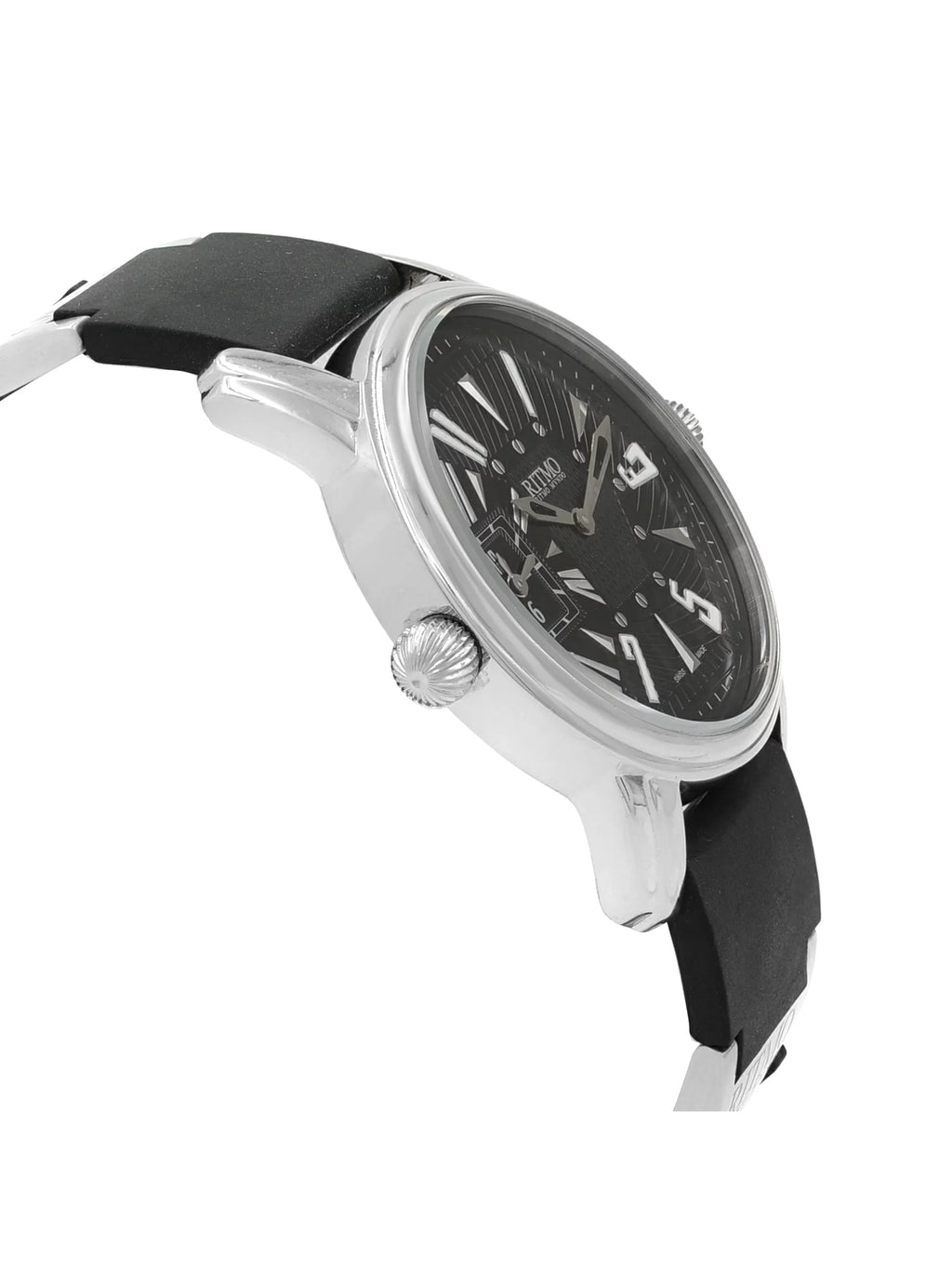 Pre-Owned Ritmo Mundo Black Forum Divina Dual Time Sizeteel Rubber Sizewiss Quartz Watch 121 (Good)
