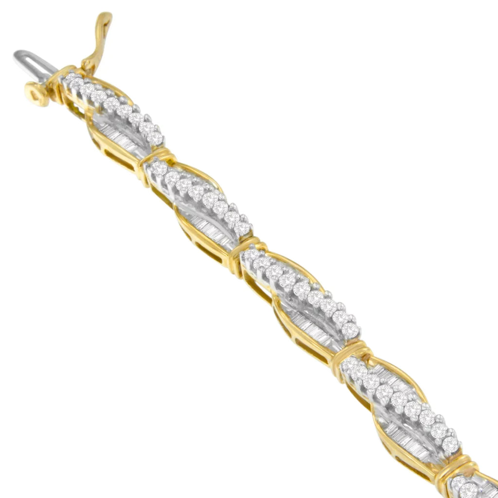 14K Yellow Gold 3 CTTW Round and Baguette Cut Winding Love Diamond Bracelet (H-I,SizeI1-SizeI2)