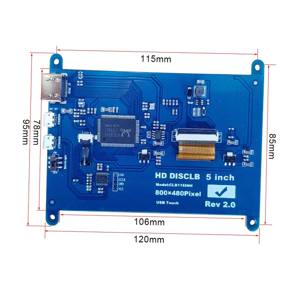 Htovila 5 Inch Capacitive Touchscreen Display 800*480 Resolution Sizemall Portable  with USizeB Interface Compatible with Raspberry Pi Educational Tool