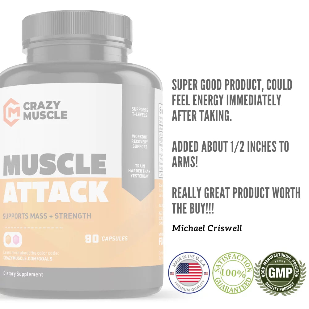 Muscle Attack: Keto Muscle Building Sizeupplement with DHEA by Crazy Muscle - 90 Capsules