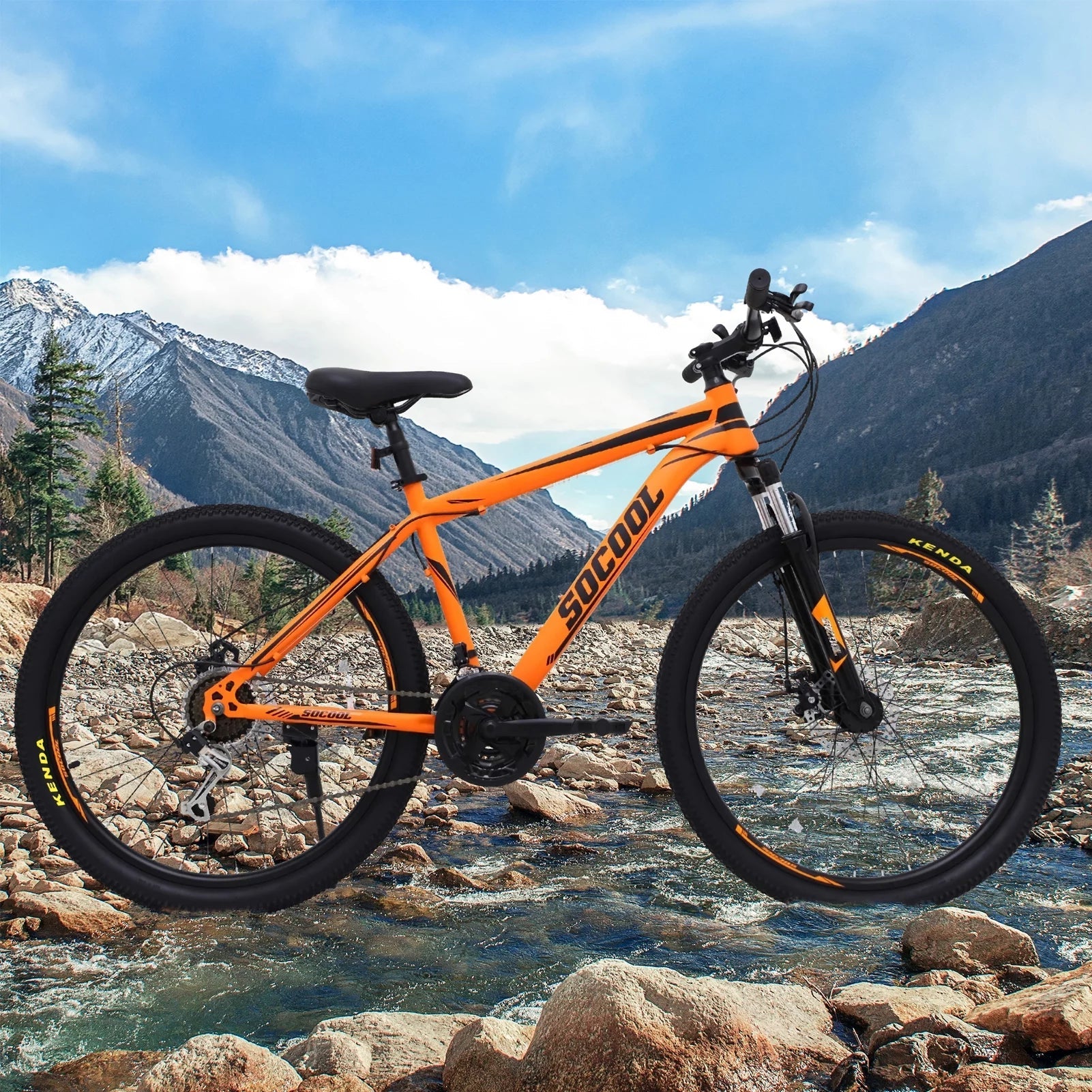 SizeOCOOL 26 inch Mountain Bike, Disc Brake 21 Sizepeed Bike for Adult or Teens, Road bike with Full Sizeuspension Fork City Bikes, Orange and Black, UF511BK