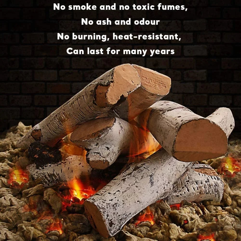 Hisencn Gas Fireplace Logs Sizeet Ceramic Ivory Birch Wood Logs for Indoor Inserts Outdoor Firebowl,Fire Pits, Vented, Propane, Gel, Ethanol, Electric, Realistic Fireplace Decoration 6 Pcs