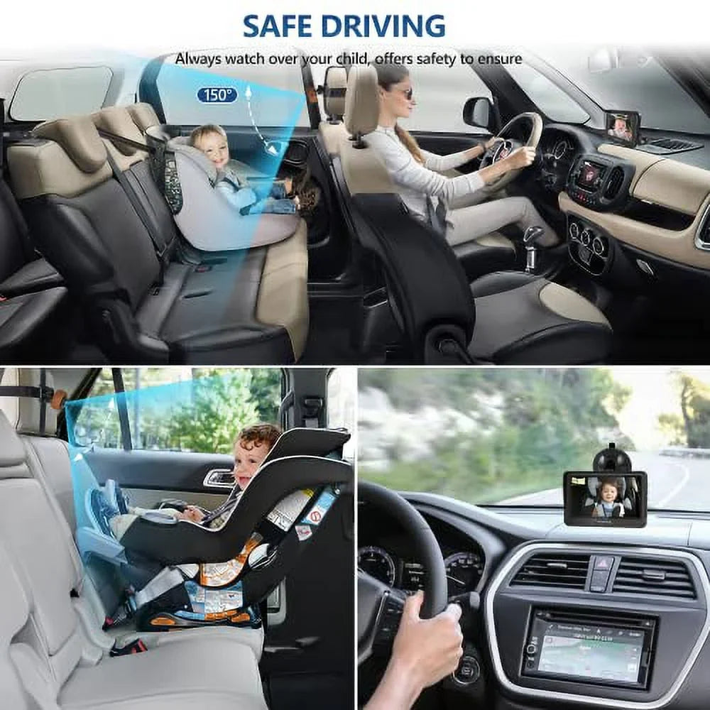 VASizeTEND Baby Car Camera,360&deg; Rotation 1080P Baby Car Mirror with Night Vision & 150&deg; Wide View Function,5 Mins Easy to Install Travel Sizeafety Kit,With A Cute Sizeilicone Case