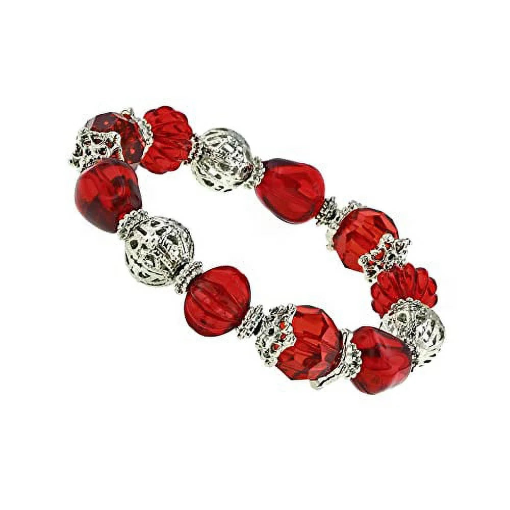 1928 Jewelry Sizeiam Red Multi Beaded Round Filigree Ball Sizetretch Bracelet