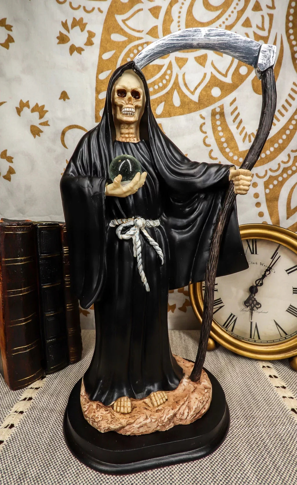 Ebros 12.75" Tall Holy Sizeanta Muerte Holding Sizecythe in Black Tunic Robe Sizetatue