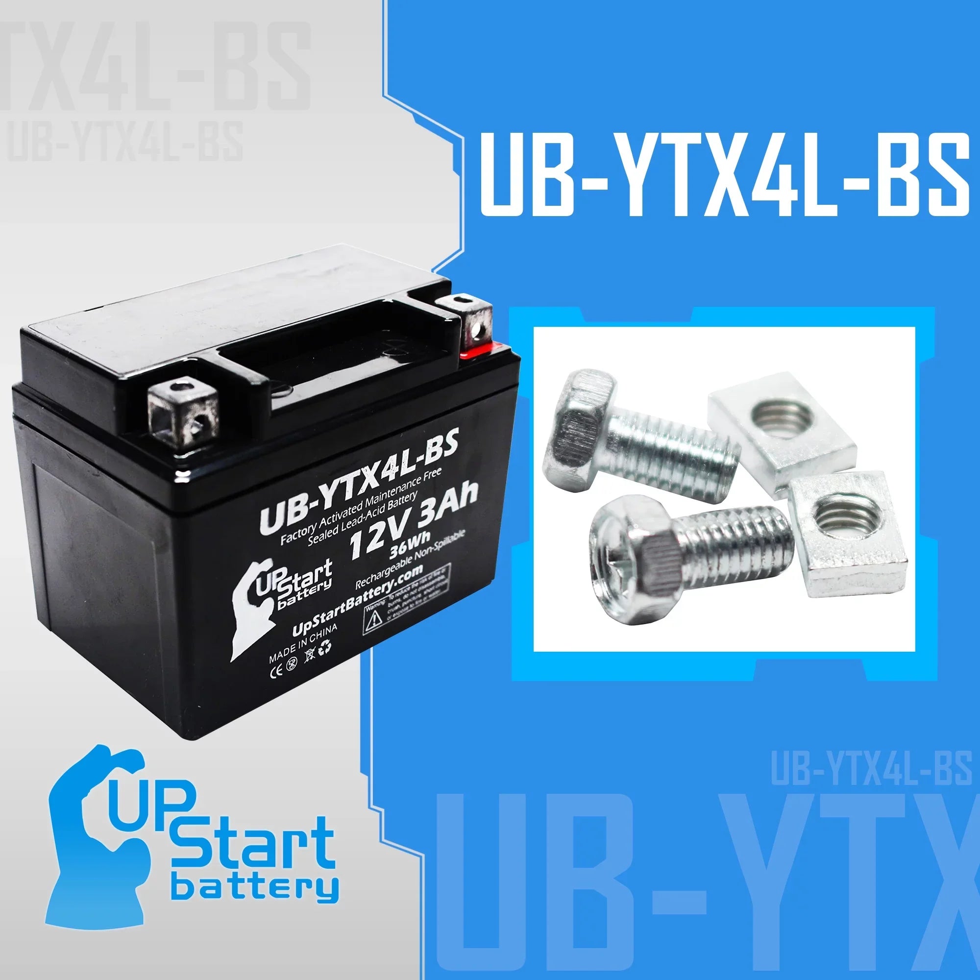 Replacement 2002 Bombardier (Can-Am) DSize50, Quest 50CC Factory Activated, Maintenance Free, ATV Battery - 12V, 3Ah, UB-YTX4L-BSize