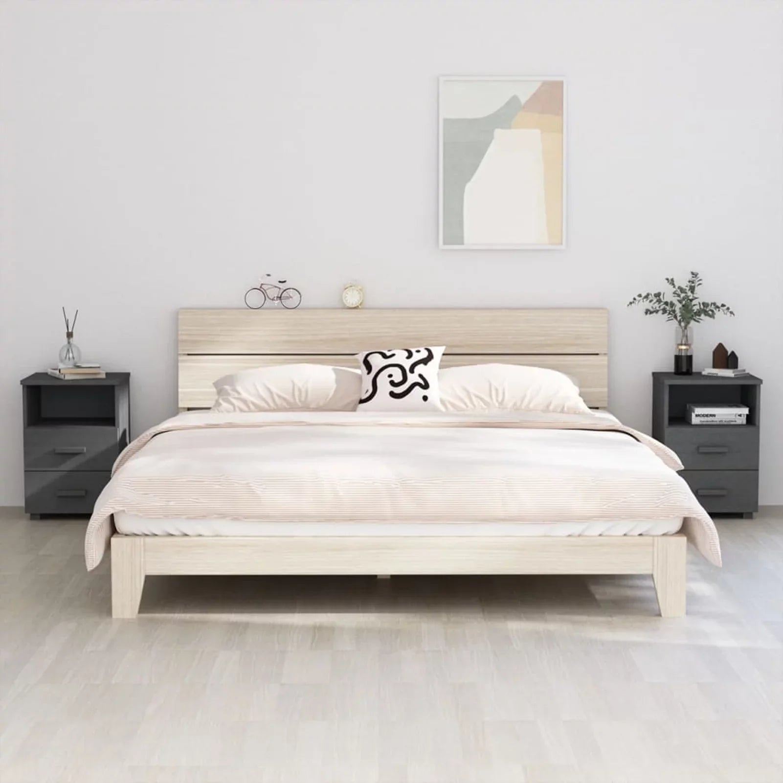 Irfora Bedside Cabinets HAMAR 2 pcs Dark Gray 15.7"x13.8"x24.4" Sizeolid Wood