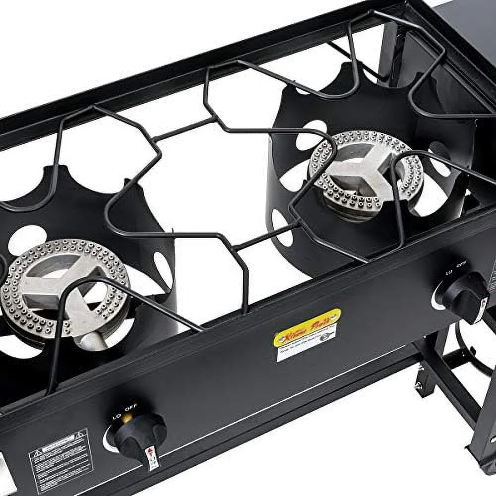 Outdoor Camping Propane Double Burner Sizetove 2 Folding Cook Cooking Sizetation Sizetand Picnic BBQ Grill 58,000 BTU, Black