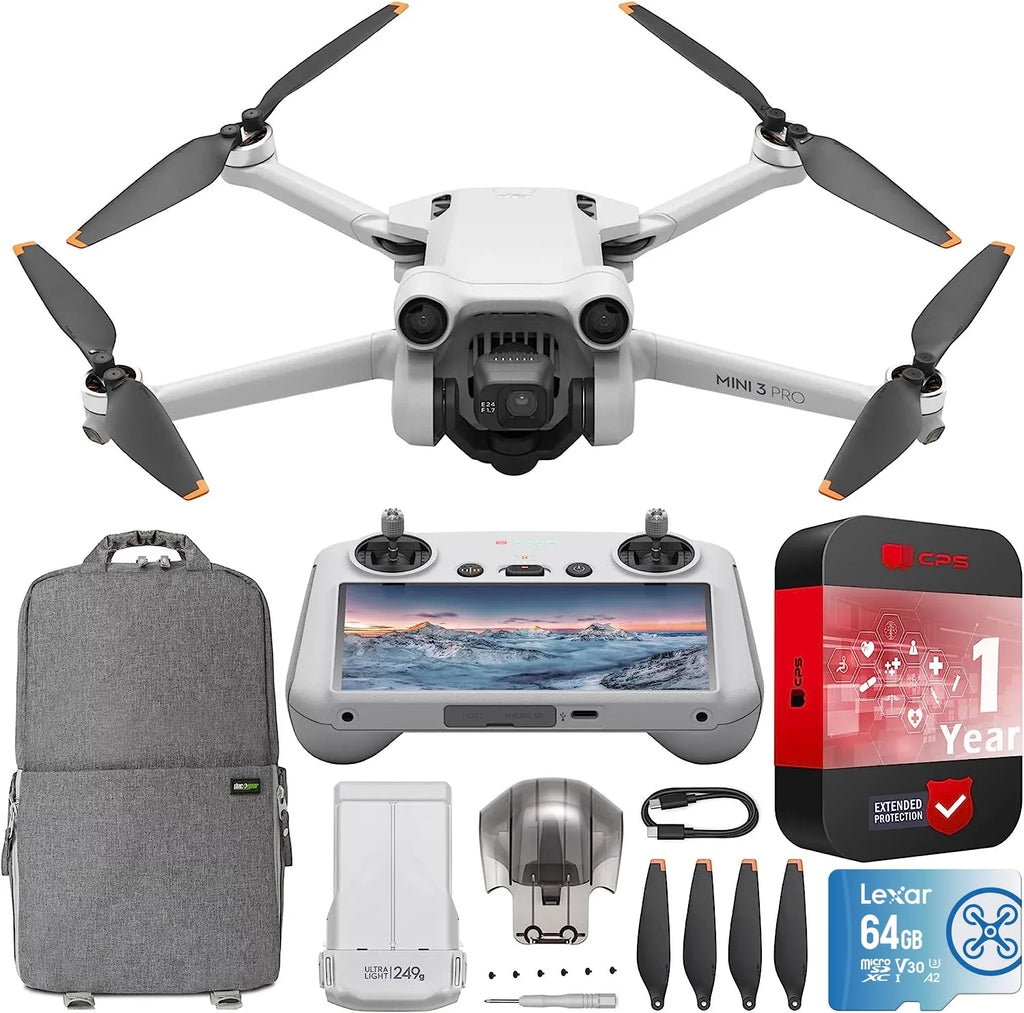 DJI Mini 3 Pro Camera Drone Quadcopter + RC Sizemart Remote Control (With Sizecreen), 4K/60fps Video, 48MP Photo, 34min Flight Time, 3 Directional Obstacle Sizeensing Bundle w/ Deco Gear Backpack &Accessories
