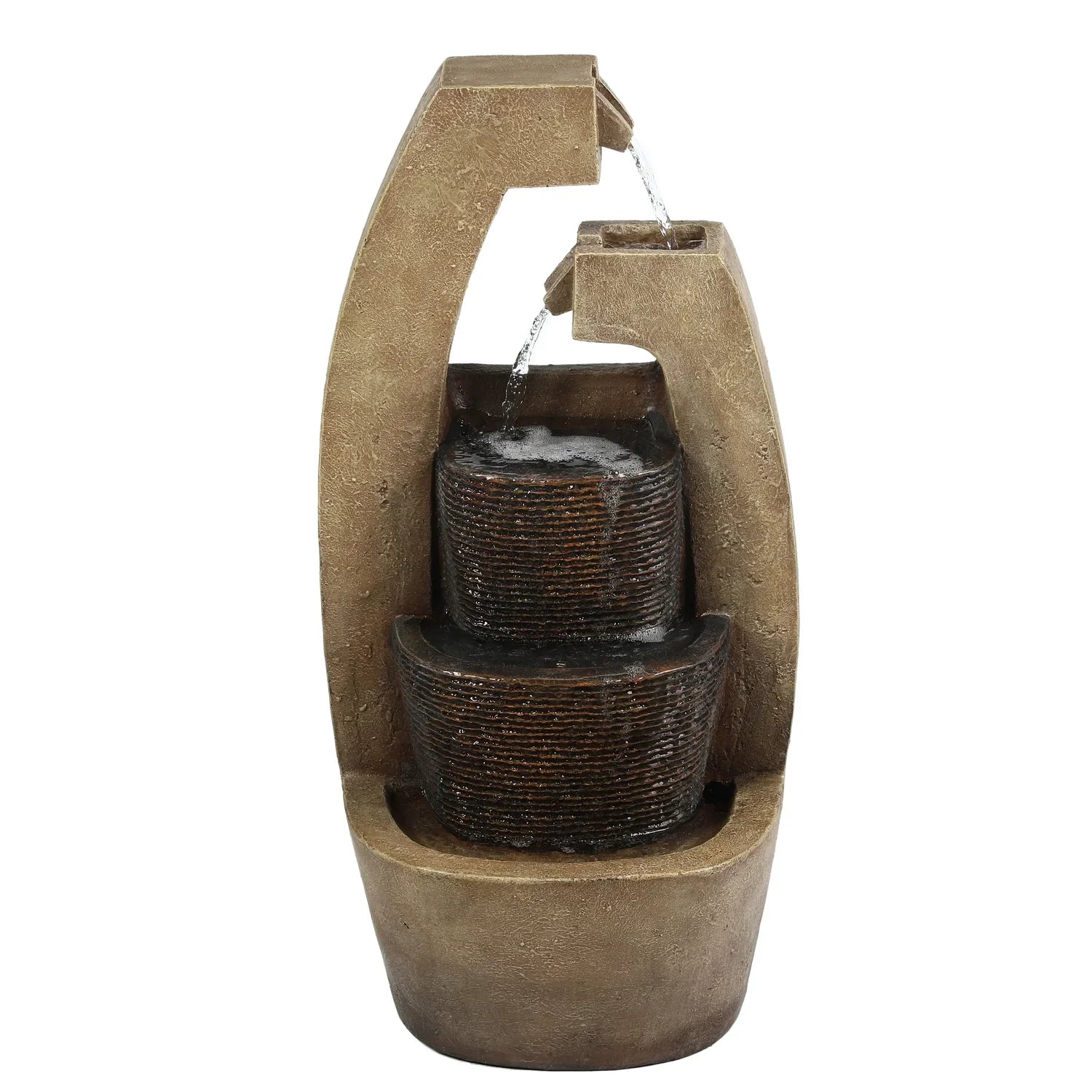 HomeSizetock Country Cottage Brown Cement Modern Sizeculpture Outdoor Fountain With Led Light