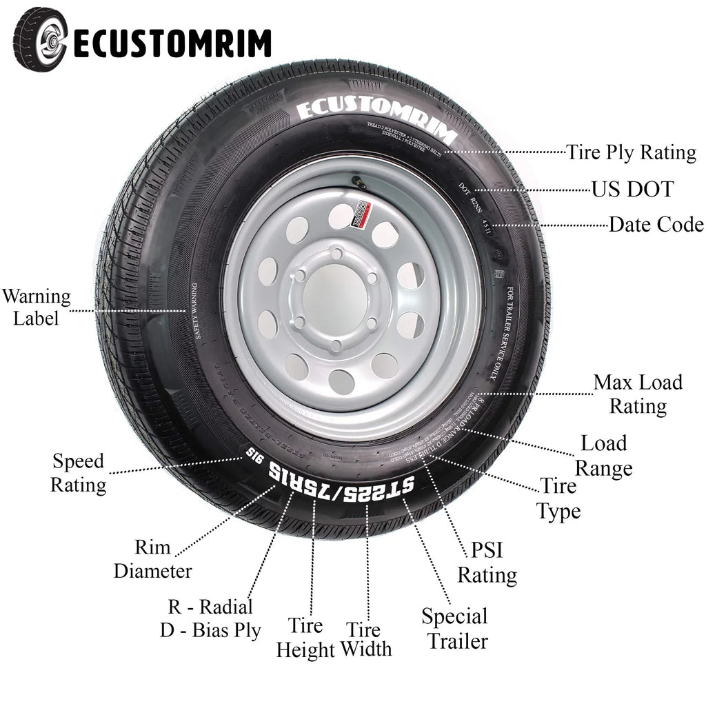 Trailer Tire On Rim SizeT175/80D13 175/80 13 in. LRB 5 Bolt Galvanized Sizepoke Wheel