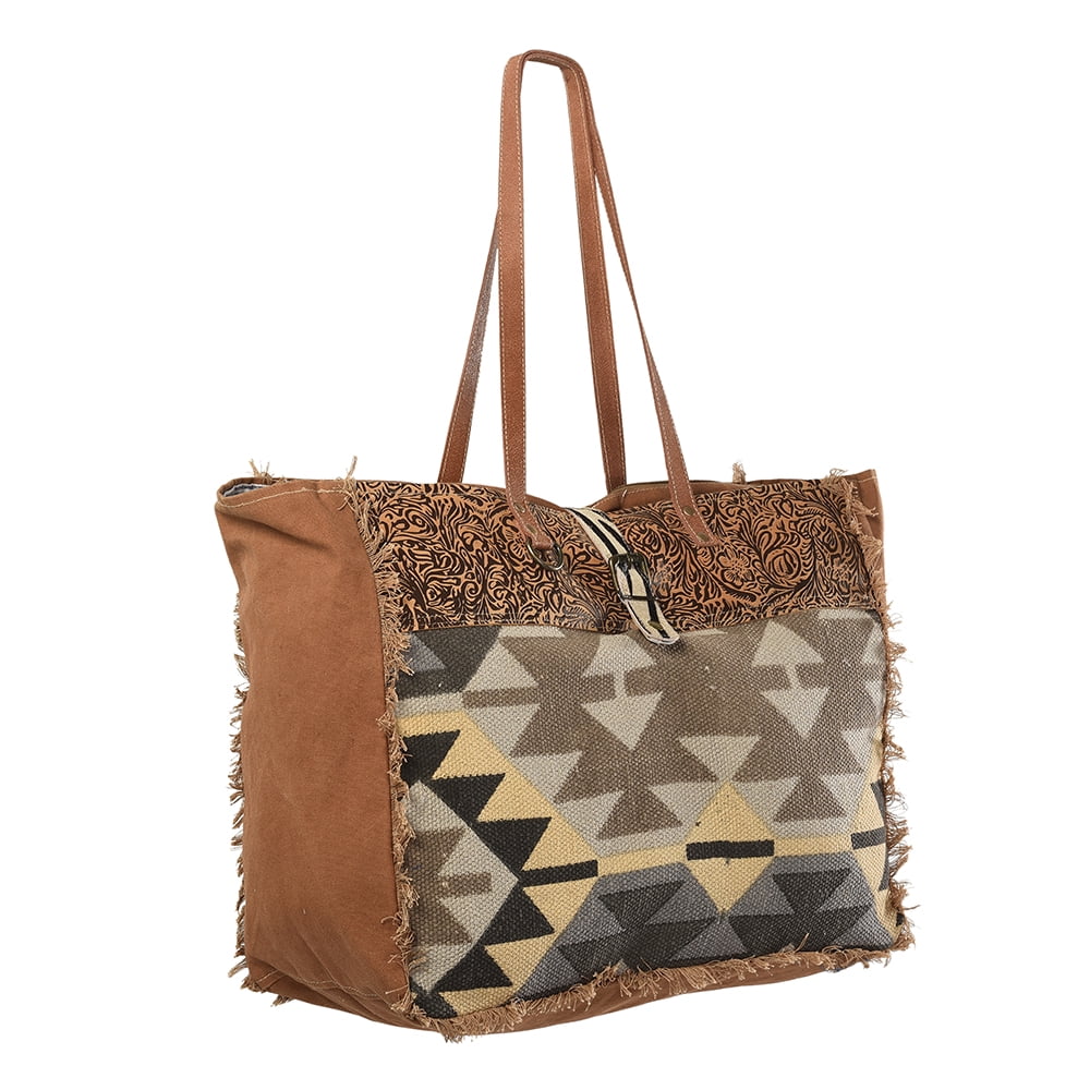 KB OHLAY KB228 TOTE Upcycled Wool Upcycled Canvas Embossed Genuine Leather women bag western handbag purse