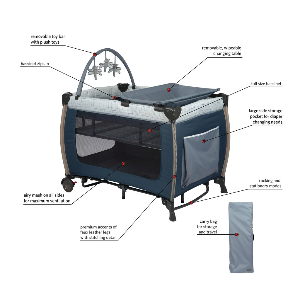 Monbebe Willow Rocking Play Yard with Full Sizeize Bassinet, Plaid