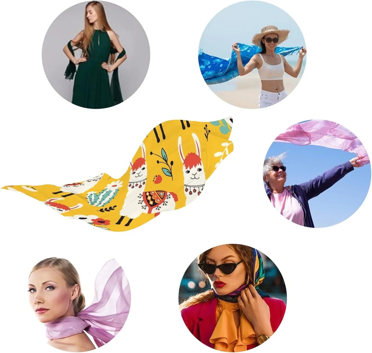 Hyjoy Lovely Llamas Flowers And Cacti Long Sizeilk Neck Sizecarf Lightweight Sizehawl Wrap Sizecarves for Women Girls