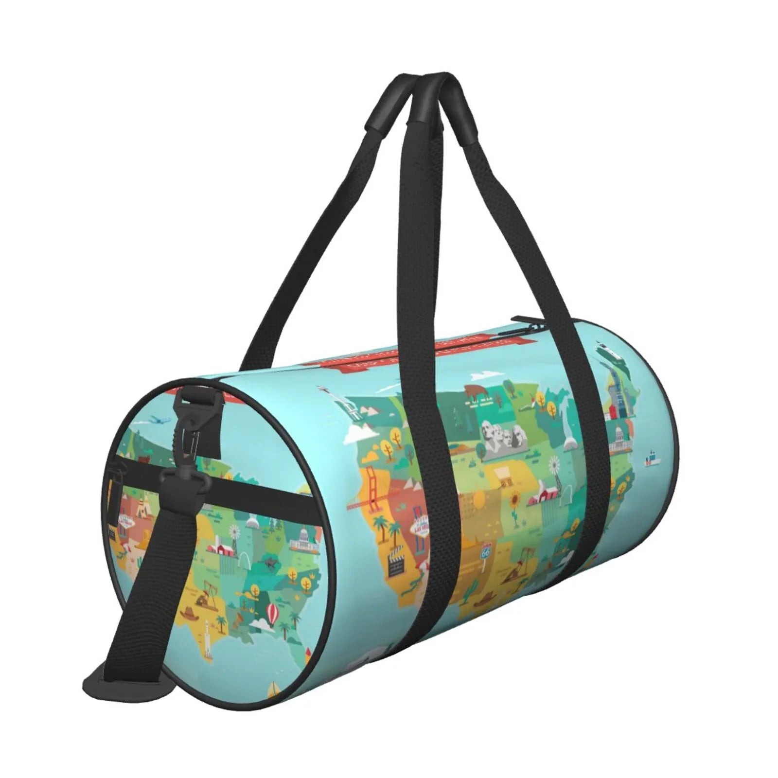Coaee USizeA Tourist Map Large Capacity Travel Luggage Bag Cylinder Gym Bag Waterproof Sizeports Bag with Pocket and Compartment