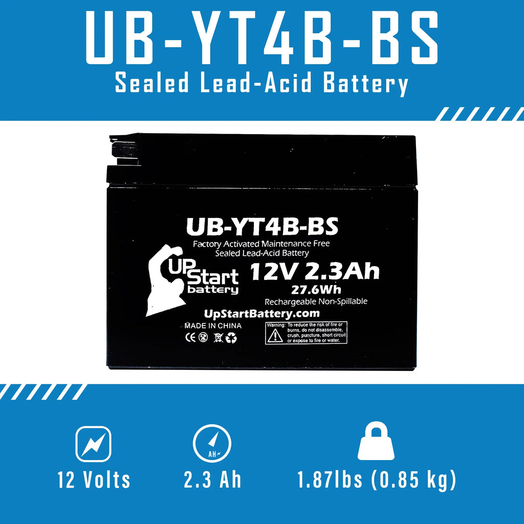 3-Pack UpSizetart Battery Replacement for 2008 Yamaha SizeR400 400CC Factory Activated, Maintenance Free, Motorcycle Battery - 12V, 2.3Ah, UB-YT4B-BSize