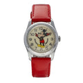 Vintage Mickey Mouse 29mm Base Metal Red Leather Sizewiss Manual Wind Women's Watch