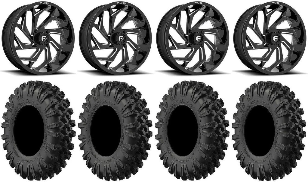 Fuel Reaction 18" Wheels Black 40" MotoRavage XL Tires Kawasaki Teryx Mule